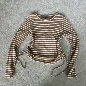 Veronica Beard Brown Tan Ruched Long Sleeve Tee